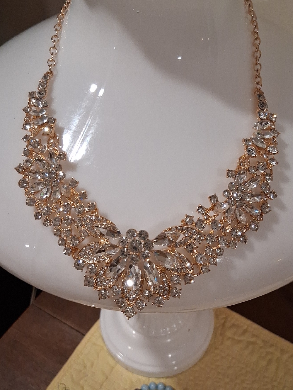 Gold Crystal Floral Statement Necklace - Elegant Sparkle